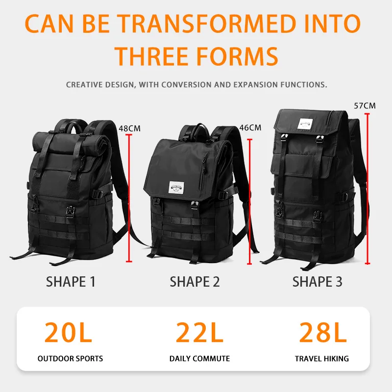 New 30L Convertible Shape Men\'s Backpack  Fashion 17inch Laptop Bag for Teenagers Travel Commuting Male Nylon Duffle Bag