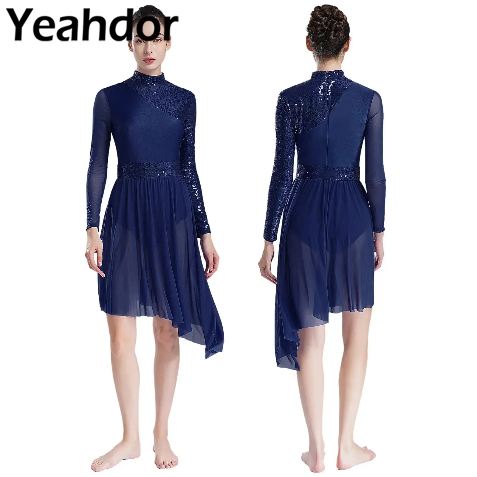 

Женские современные платья-трико с блестками для лирических танцев, сверкающее боди с юбкой для гимнастики, костюм для сценического шоу