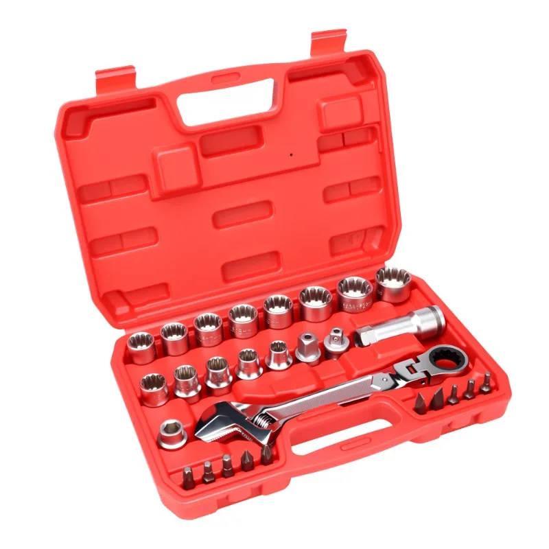 

Набор зубчатых торцевых ключей, двухсторонняя сменная трещотка, ключ-трубка для разборки винтов, 12-гранный пневматический гайковерт.