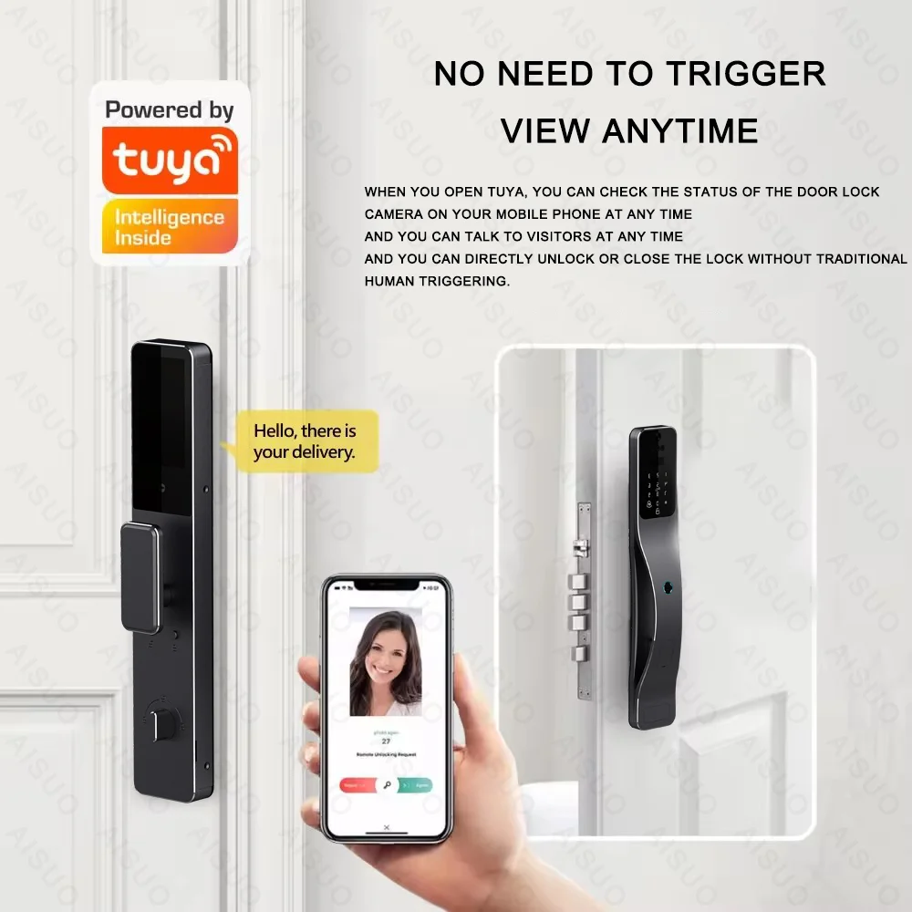 Aisuo-Interphone vidéo en temps réel, sécurité intelligente, électronique, magnétique, empreinte digitale, porte numérique, Wi-Fi, Ttlock, Tuya Smart Lock