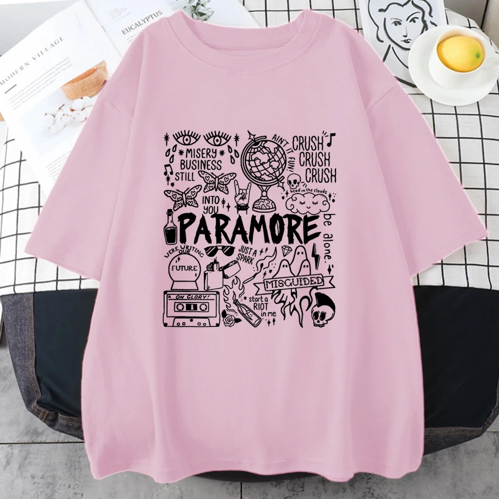 Rock band Paramore Doodle Art Tour Vintage Album print T shirt 2024 Casual Street Hip Hop Tops short sleeve Oversized Unisex Tee