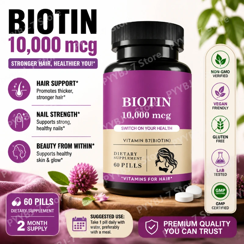 Hair Care Biotin 60 Pills Premium Vitamin B7 Supplement for Hair Growth, Strong Nails Radiant Skin Nutrition Dietary Supplement