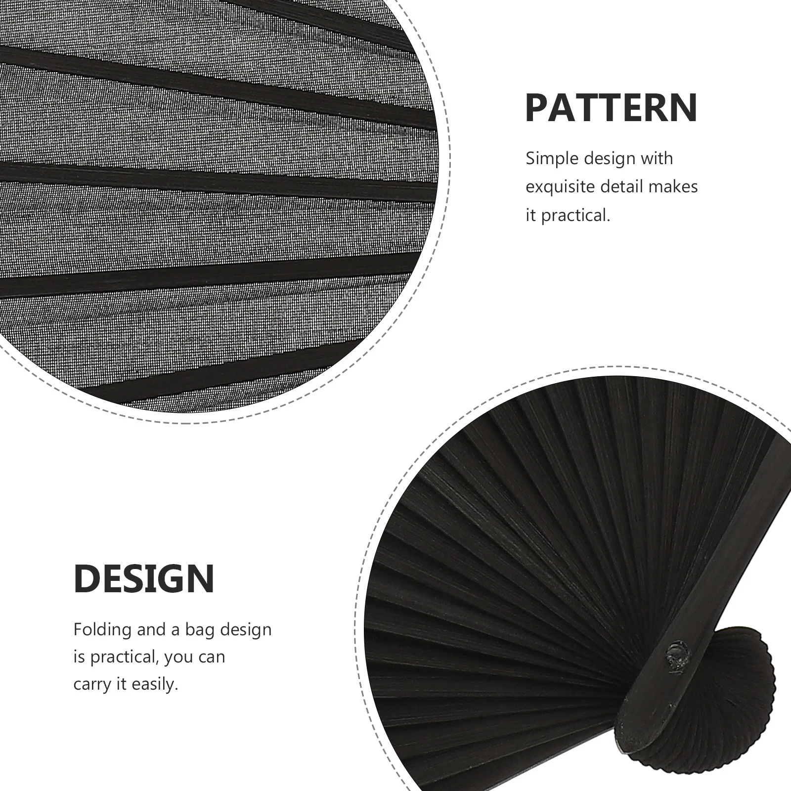 

Black Folding Men Lightweight Silk Bamboo Fabric Foldable Portable Design With Bag Simple Practical Hand For Summer Decorative