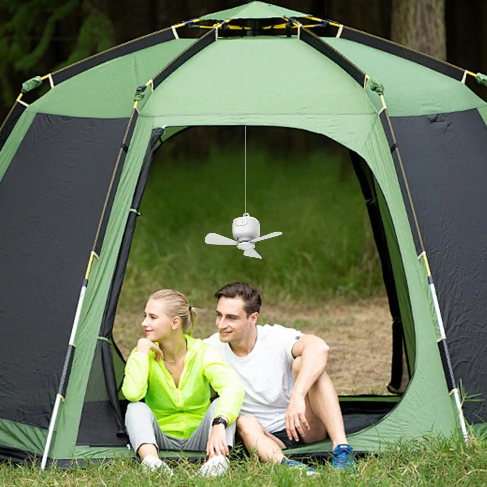 Silent Camping Ceiling Fan 3 Speed USB Powered 300cm Switches Cord Detachable Blade Portable Tent Hanging Fan for RV Patio