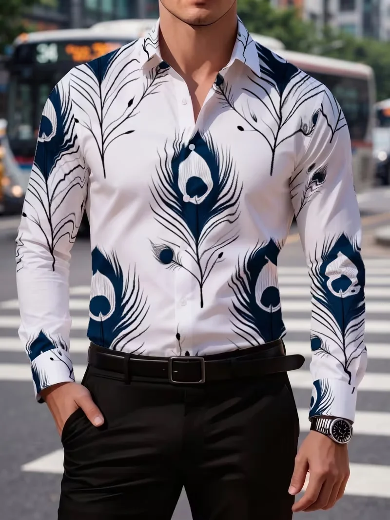 New white orange yellow green gradient tie dye 3D printed long sleeved shirt, fresh and energetic men's casual shirt