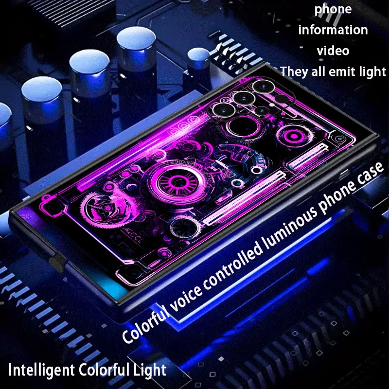 Purple Blue Mechanical Gear LED Flash Phone Case For Samsung S24 S22 S23 Plus S20 FE S25 S26 Ultra Z Fold 7 6 5 4 Luminous Cover