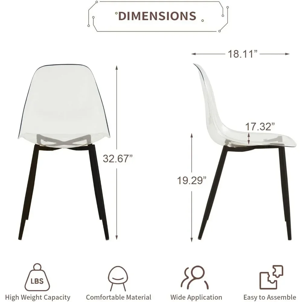 Modern Kitchen Chairs with Transparent Seat, Acrylic Accent Side Chairs with Plating