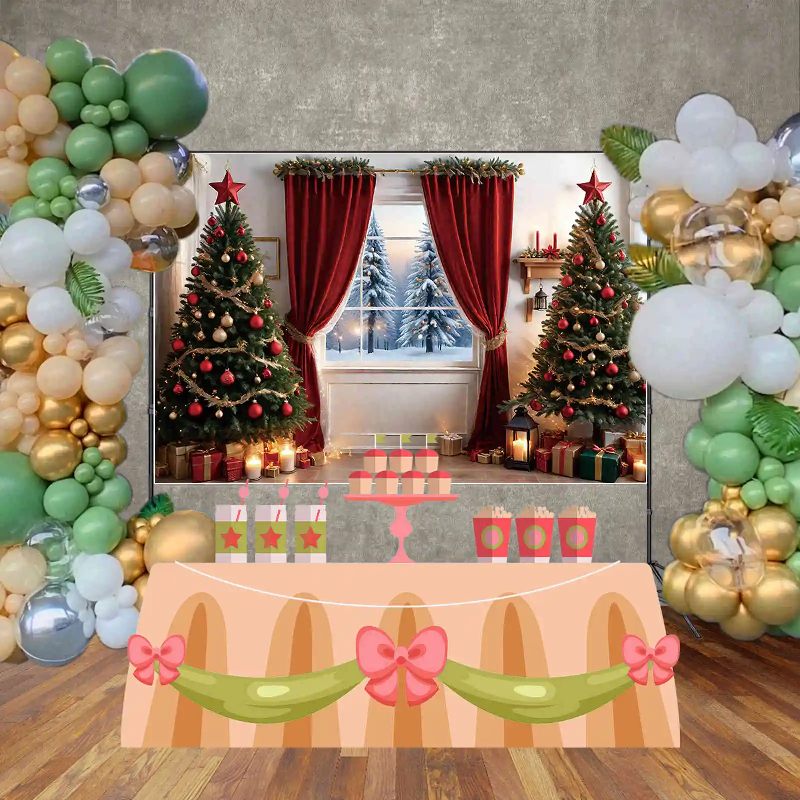 MOON.QG Christmas Background 2025 Home Decoration Photography Backdrop Xmas Fireplace Trees Gifts Child New Year Party Back Drop