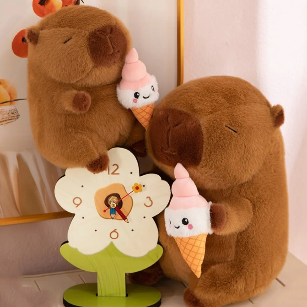 

Lovely Ice Cream Capybara Plush Toy Fluffy Brown Capybara Plush Doll Animal Soft Capybara Stuffed Doll Room Decor