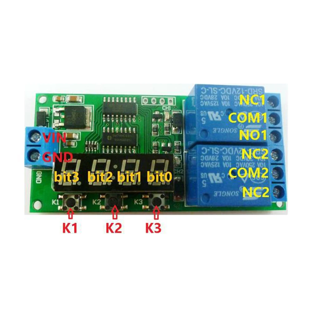 

KC22B02 DC 12V 2 Channel Multifunction Delay Relay Board Cycle Timer Relay Switch Module 1-9999s for Motor LED Smart Home