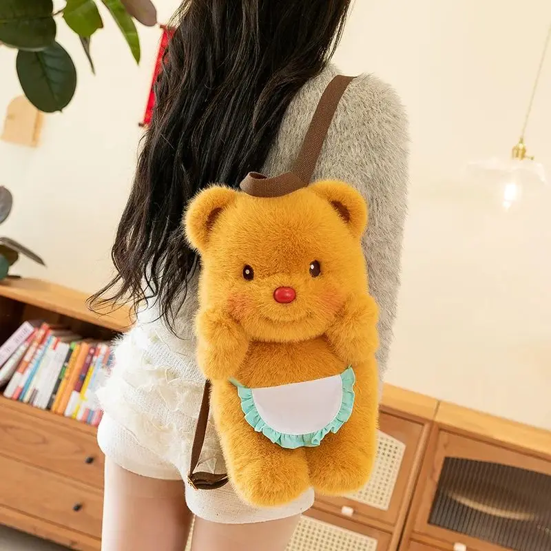 High Quality plush Backpack Cute Cook Butter Bear Plush Toy Soft Bear Plushies Bag Lovely Gift For Girl Students