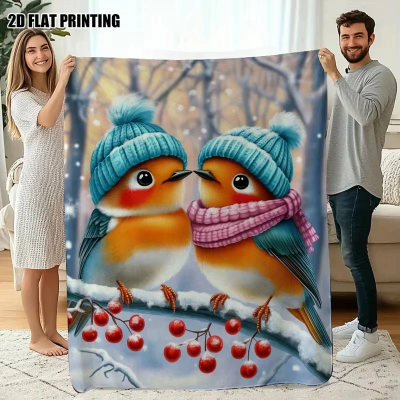 Budgie Parrot Cherry Blossom Print Throw Blanket Soft Cozy Bed Sofa Blanket Bedroom Decor Warm Travel Nap Blanket