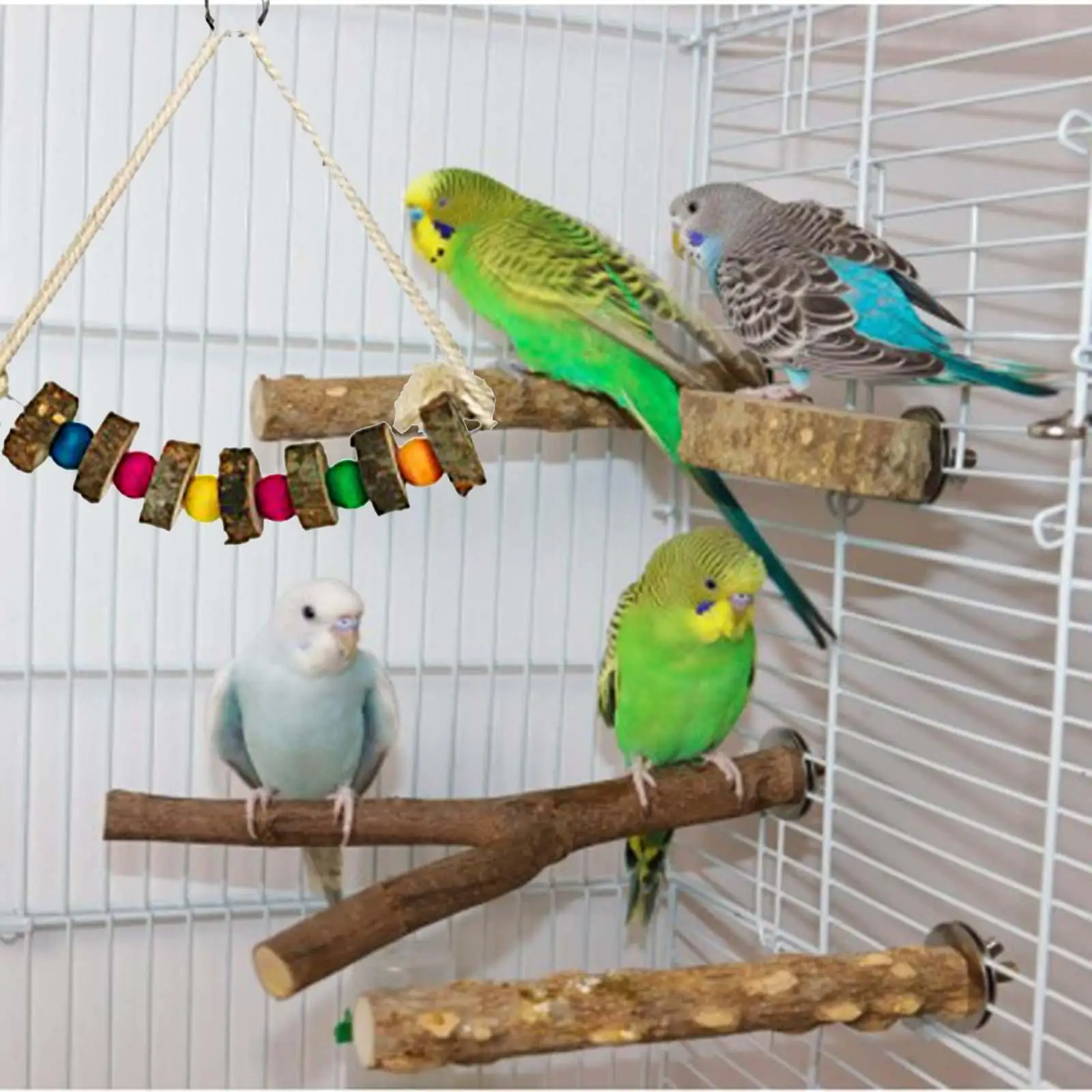 Bird Cage Perch Stand Toys for Parrots Wooden Swing Bridge Chewing Platform for Budgie Cockatiel Conure Parakeet Climbing Pet