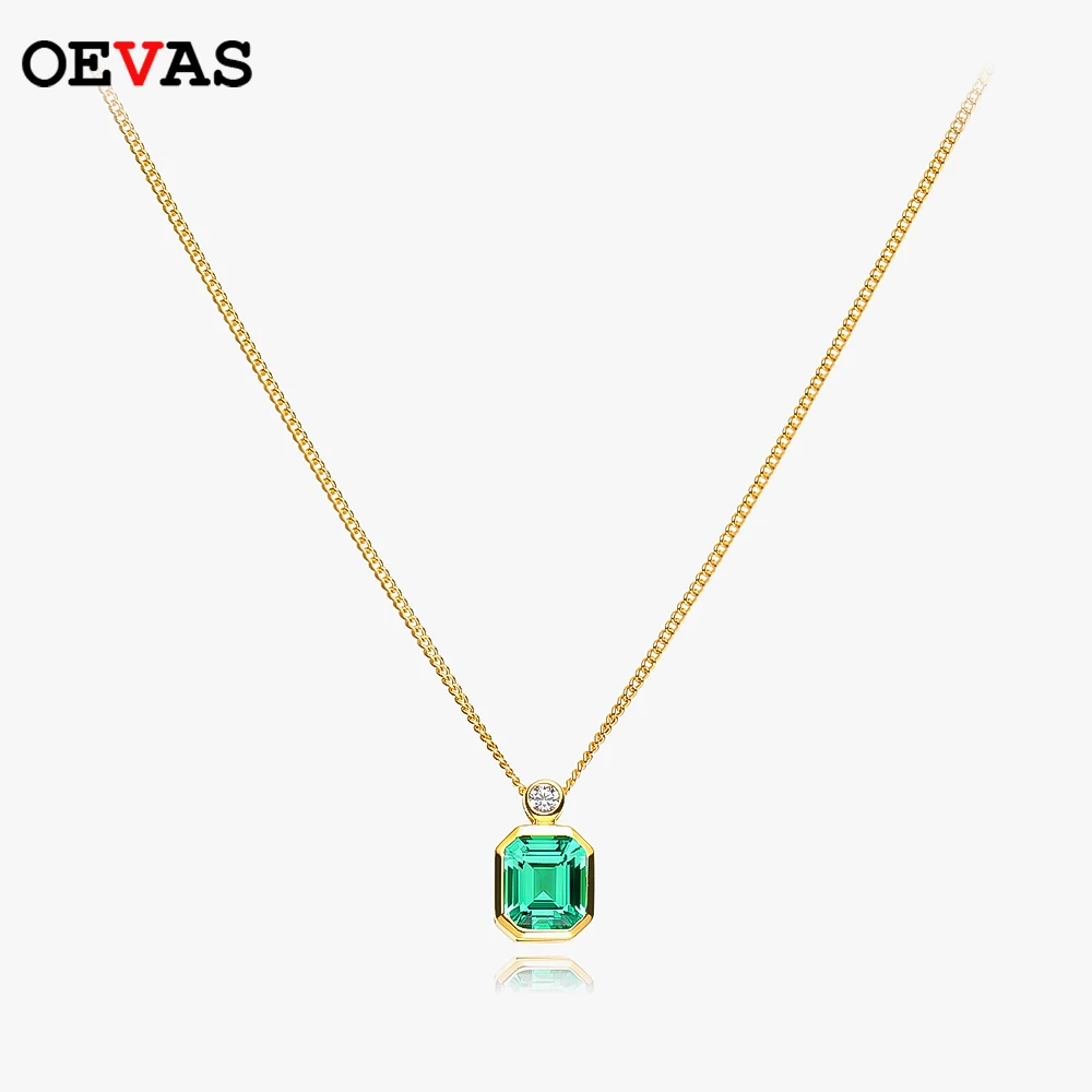 

OEVAS 18K Gold Plated 100% 925 Sterling Silver Real 1.3 Carats Lab Grown Emerald Perfume Bottle Pendant Necklace Fine Jewelry