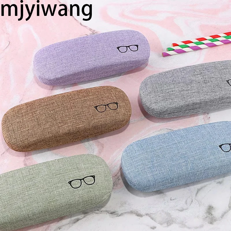 Fashion Linen Fabric Hard Glasses Case With Glasses Pattern Shockproof Protective Box For Reading Myopia Sunglasses Eyewear
