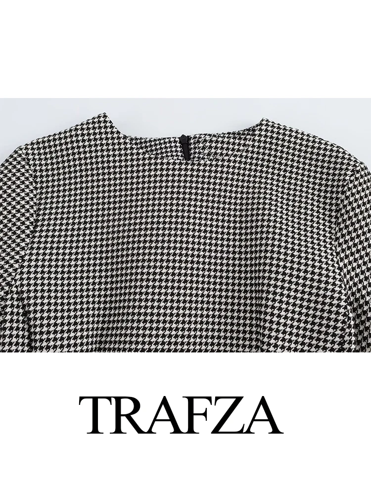 TRAFZA donna estate sexy girocollo elegante pied de poule abito a maniche corte femminile cerniera plaid slim fit mini abito casual Mujer