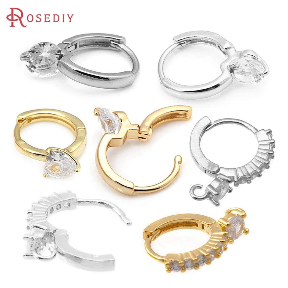 Aros Redondos de Latón con Zirconia en Color Oro de 18K, Aros de Alta Calidad para Mujer, Accesorios para Fabricación de Joyería DIY