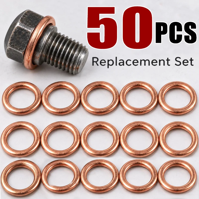 Car Engine Maintenance Oil Pan Drain Plug Washer Sealing Gasket Model Anti Oil Leak Replacement Part for VW Audi 10/30/50pcs