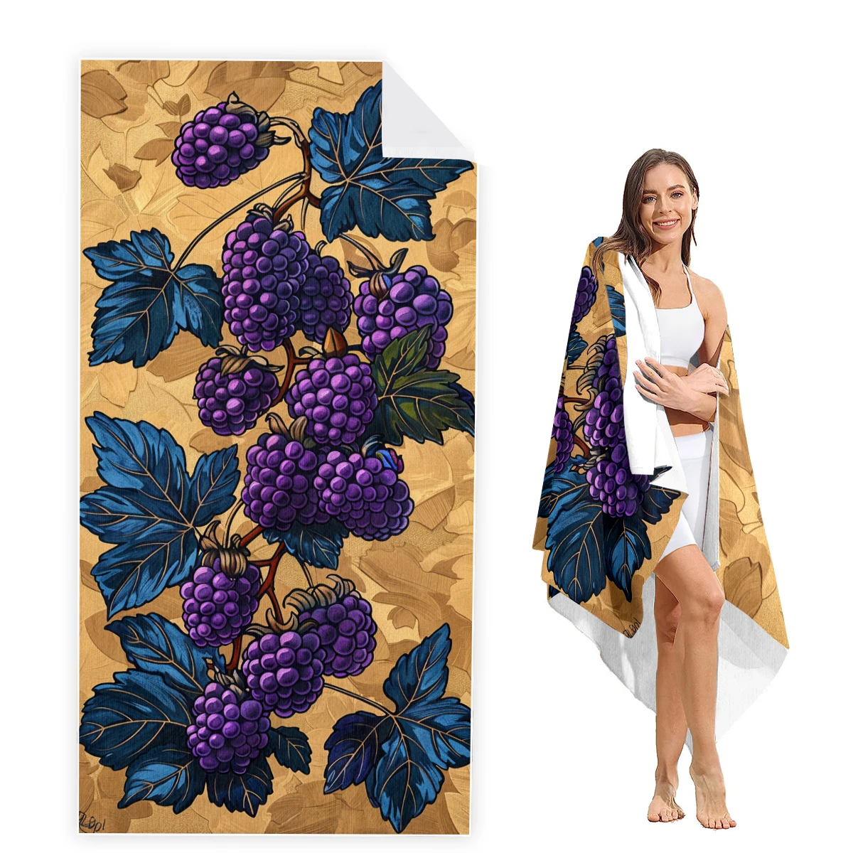 

Grape Beach Towel Oversized,Super Absorbent Sand Free Thick Microfiber Beach Towel,Beach Towels for Kids,Men,Women