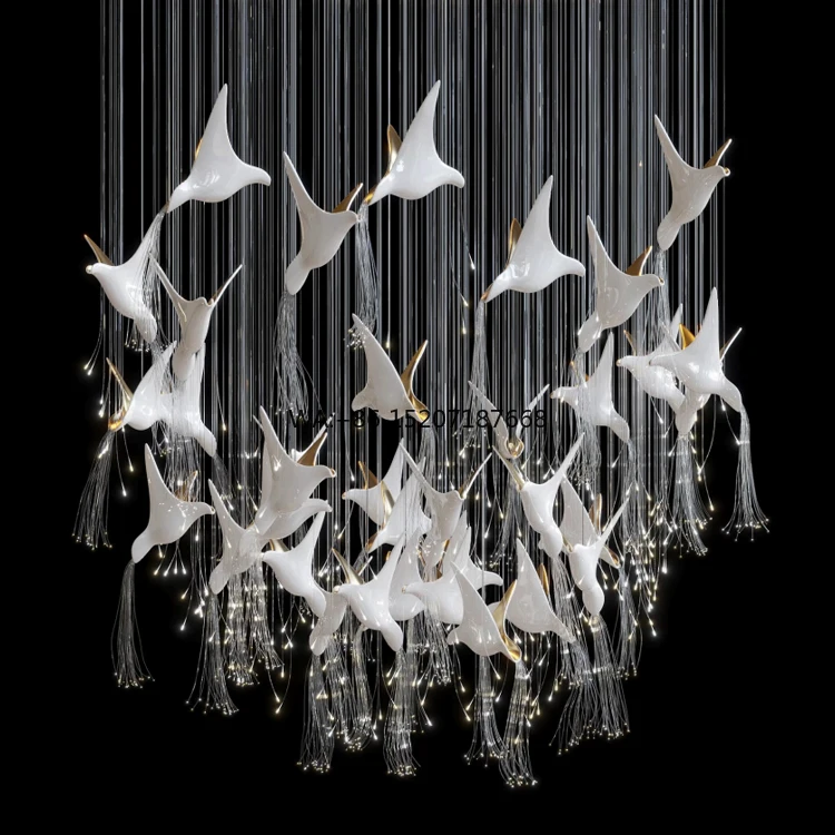 Modern Custom LED Chandelier Pendant Light Elegant Bird Design for Indoor Decoration Square Glass Hanging Lamp for Villa E12