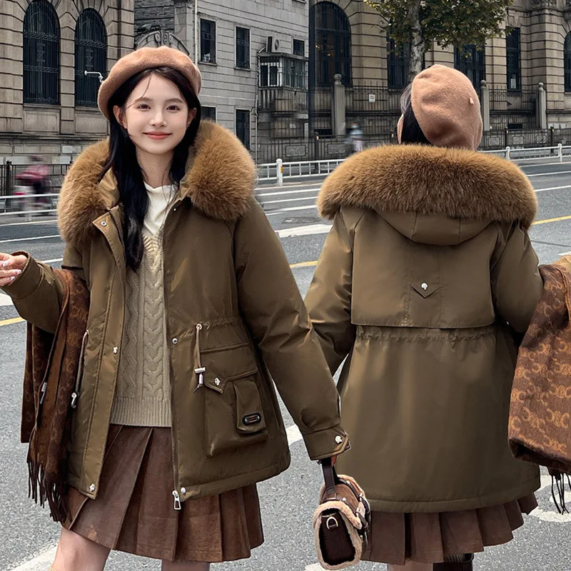 

Parkas Biker Womens Autumn Classic Seam Buttoned Downcotton-Padded Wool-Feel Layering Fitted Warm-Keeping Smooth Camouflage Girl