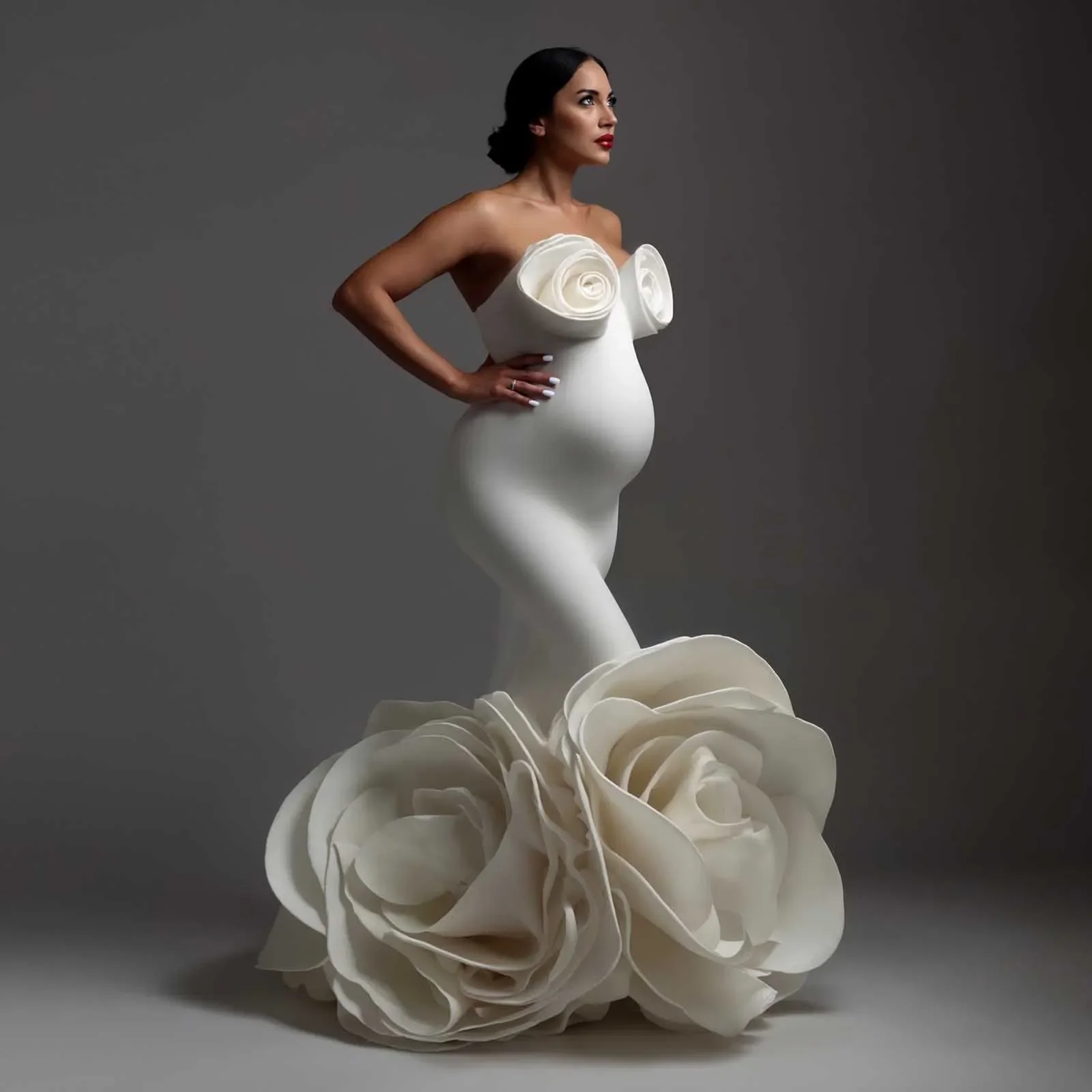 Vestidos de maternidade para chá de bebê, flor 3d, para sessões de fotos, babados, florais, elásticos, vestidos de maternidade, sereia, longo, mulheres grávidas