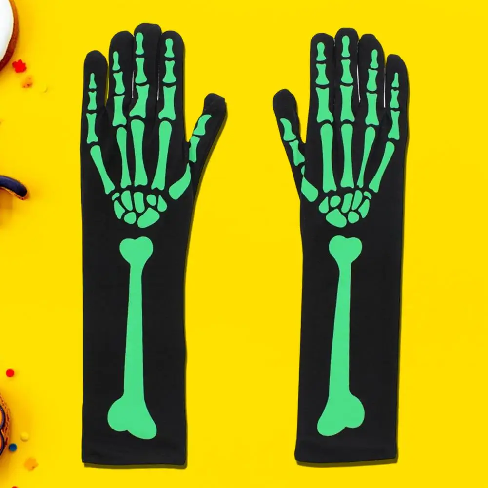 Bone Patterned Costume Gloves Glow Dark Skeleton Gloves Halloween Skeleton Gloves with Ghost Hand Print for Unisex for One