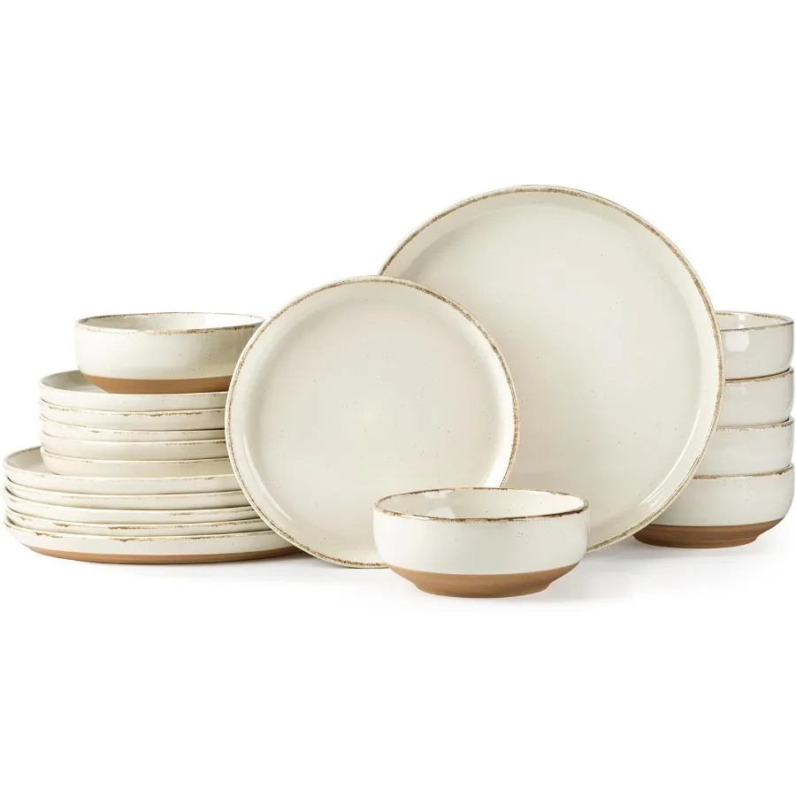 

18 Pieces Ceramic Dinnerware Sets for 6 Handpainted Stoneware Plates and Bowls Set with Rustic Terracotta Underside Scratch Res