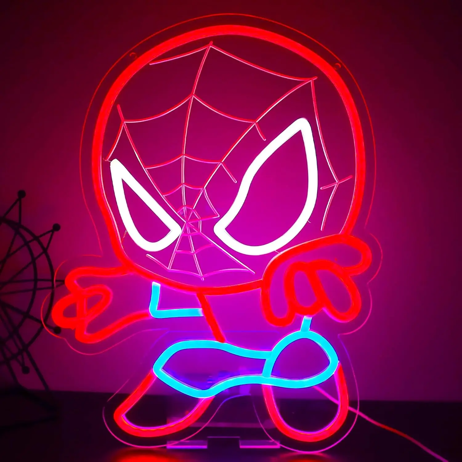 Lampe Nuit LED Néon Spider-Man 3D en Acrylique, Décoration Murale Super-Héros pour Chambre d'Enfant, Salle de Jeu, Cadeau de Fête, Lampe de Table USB