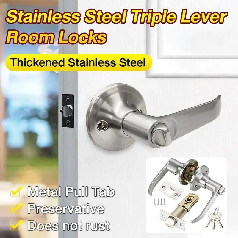 1Pc Indoor Room Door Lock Aluminum Alloy Bathroom Bedroom Simple Handle Lock Three Bar Spherical Handle Lock