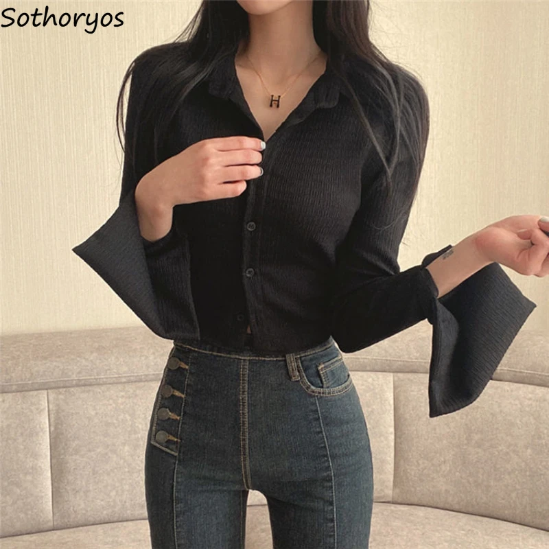 Crop Tops T-shirts Women Casual Sun-proof Gentle Flare Sleeve All-match Ulzzang Fashion Slim Tender Classic Students Streetwear