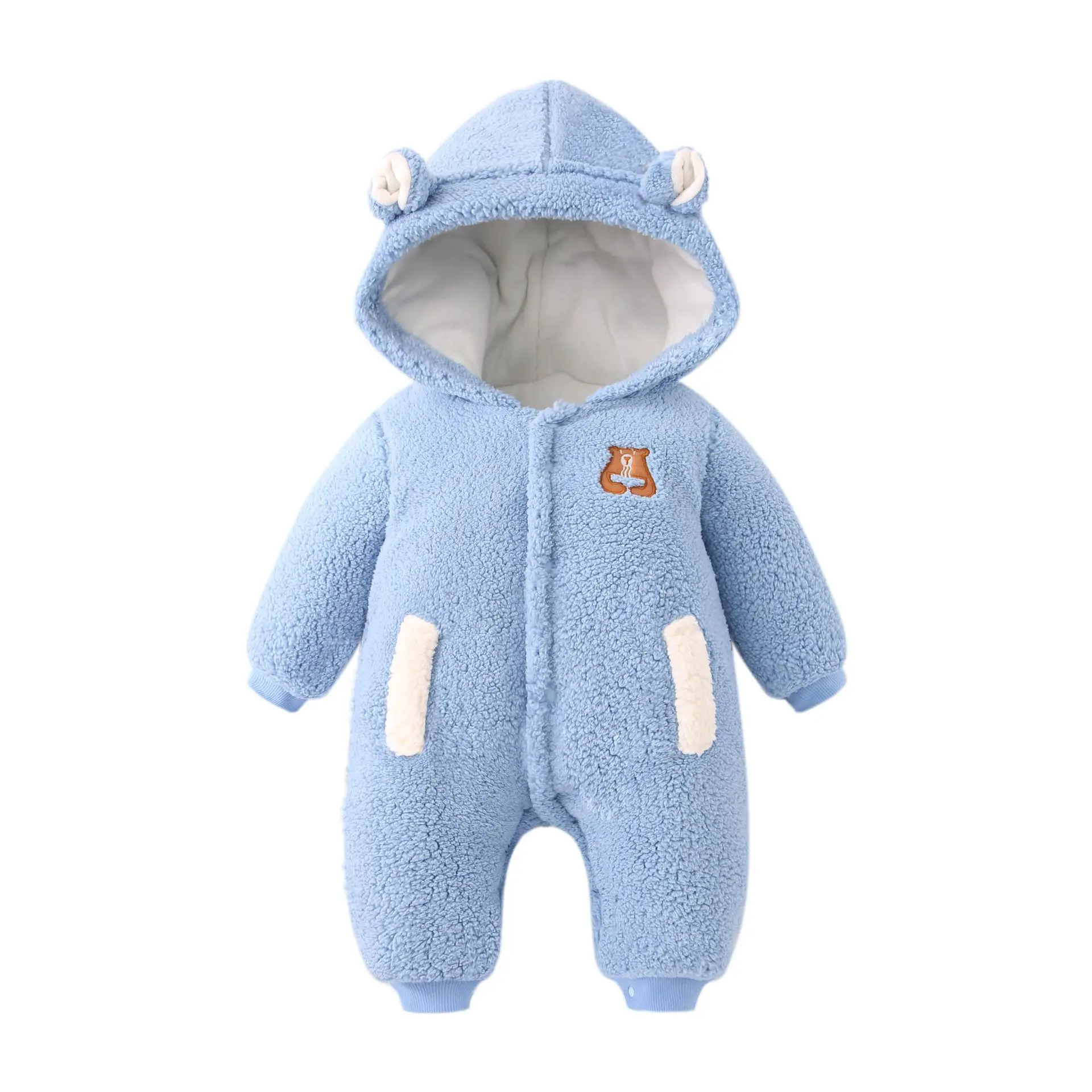 AYNIGIELL Newborn Winter Outerwear With Thickened Insulation and Built-in Fleece Hooded Jumpsuit, Flannel Cartoon Baby Rompers