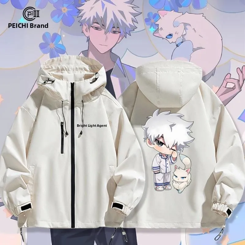 

Куртка-ветровка в стиле аниме, коллаборация, молодежная, свободного кроя, осенне-зимняя, на молнии, удлиненная