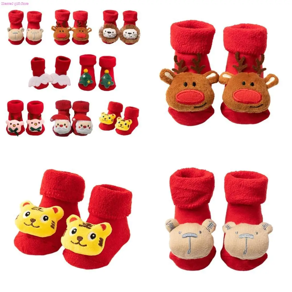 

D0JC Anti-Skid Baby Christmas Socks Infant Warm Thick Walking Floors Cotton Socks