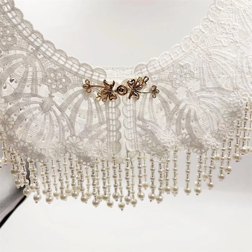 التقليدية تحسين الصينية شيونغسام سحابة الكتف اللؤلؤ مطرز شرابة شال سيدة فستان الزفاف Hanfu وهمية طوق الملحقات