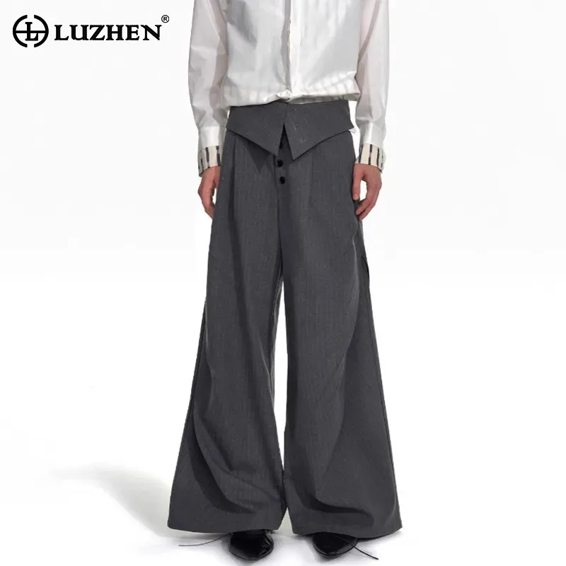 

LUZHEN Fashion Original Niche Double Layer Patchwork Design Wide Leg Trousers Men 2025 Stripe Printed Loose Casual Pants JY3933