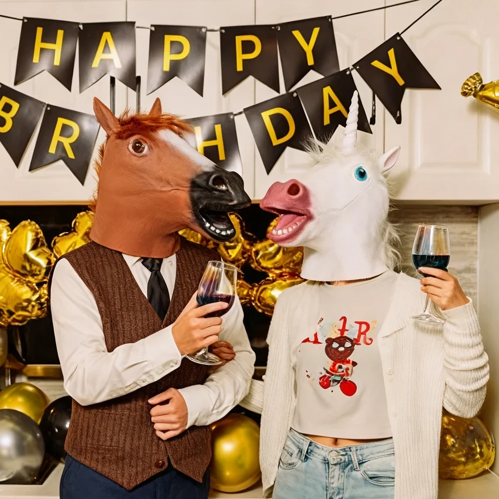 

Реалистичная резиновая маска единорога для взрослых на Хэллоуин для вечеринок на тему животных, маска гориллы для косплея, новинка, забавный аксессуар для костюма