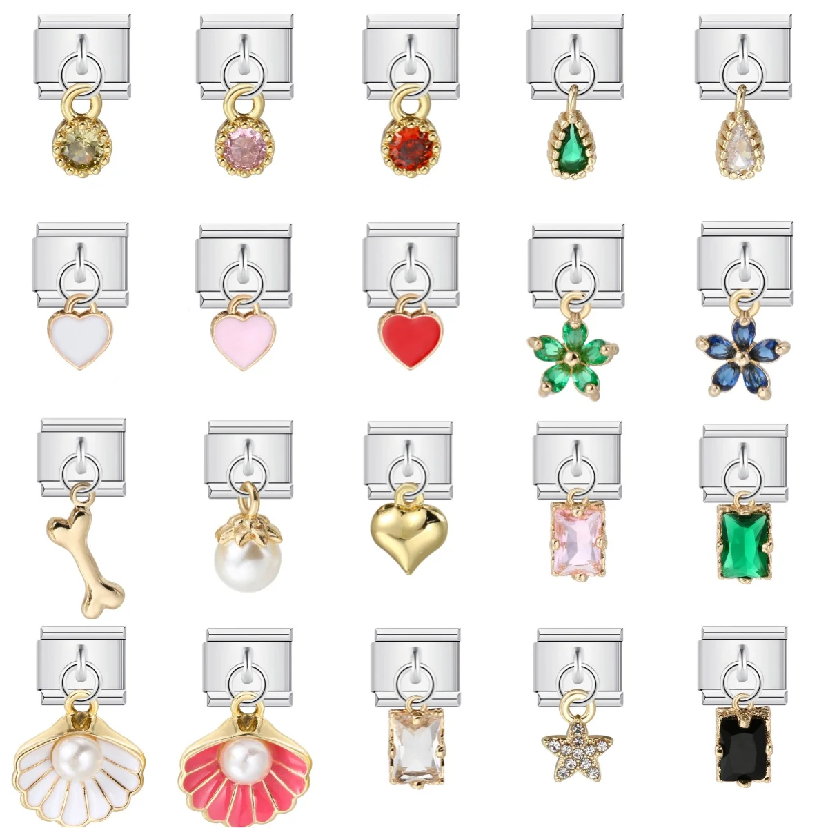 URING New Italian Charm Bracelet Pendant Series Shell Imitation Pearl Heart Personalized Assembly Chain Y2k DIY Making Jewelry