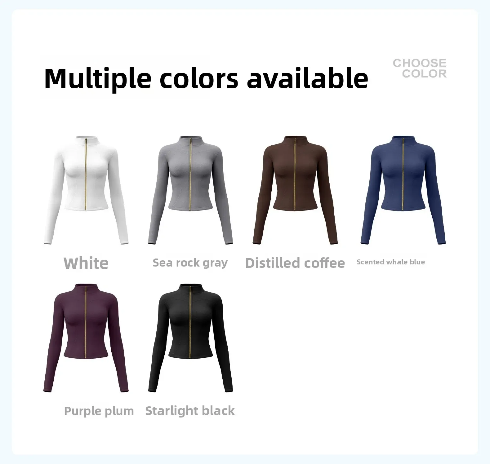 Damen Herbst-Sportjacke mit Stehkragen, Goldreißverschluss, Yoga-Oberteil, Figurbetont, Schlanke Passform, Damenjacke für Radfahren – Detail 4