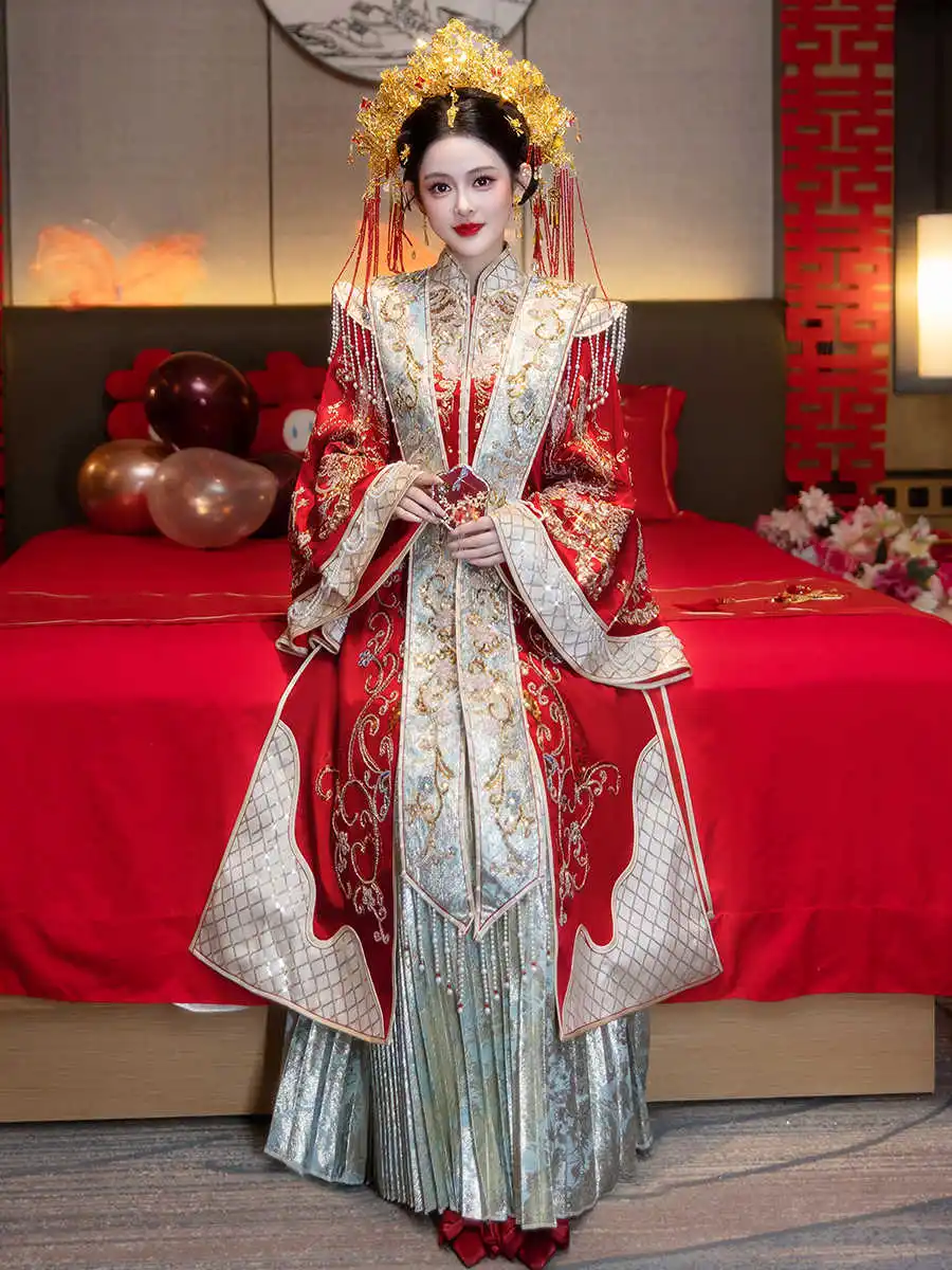 High-End Princess Wedding Dress Summer Imperial Wedding Ceremony Apparel Royal Bride Ancient China Ming Dynasty Hanfu Costume