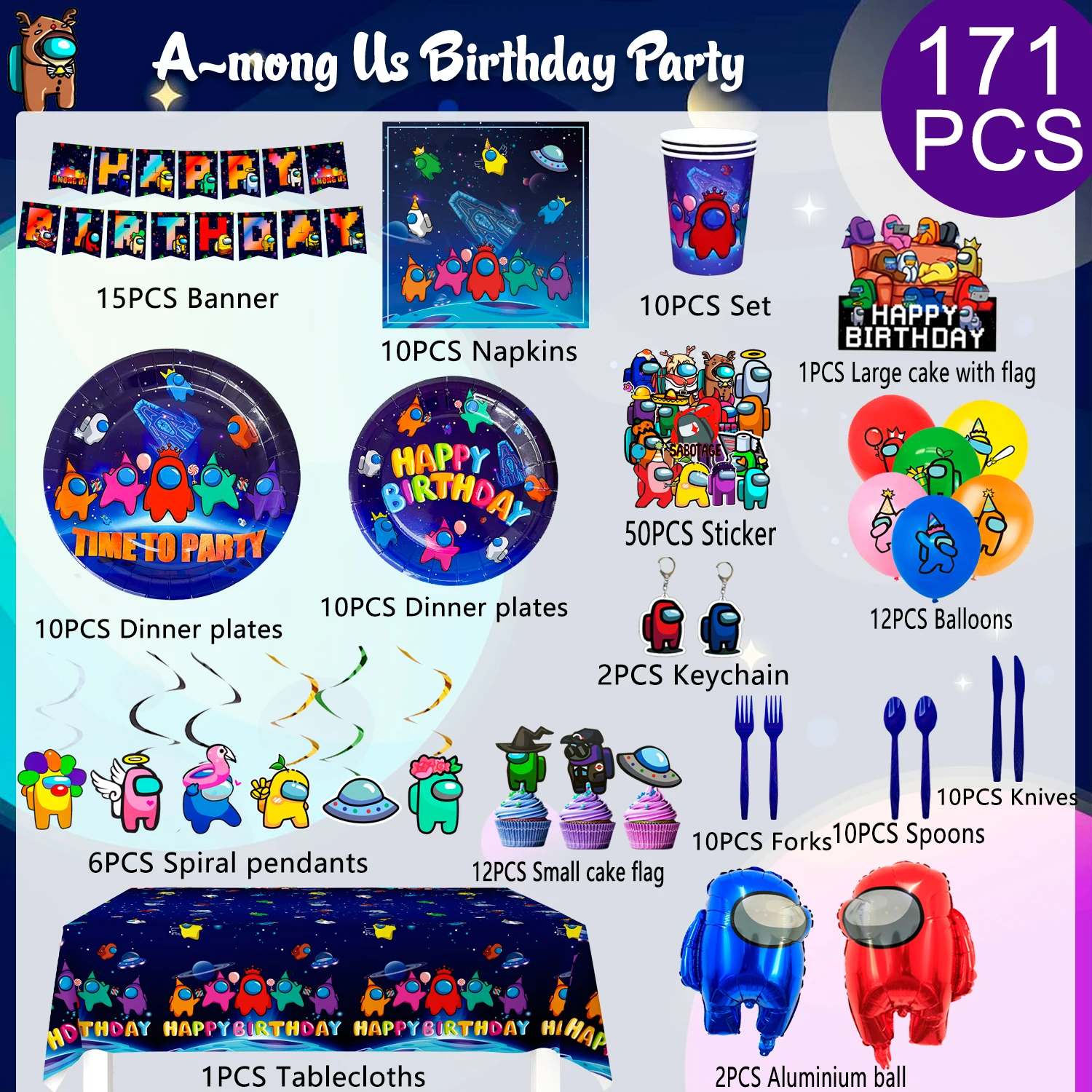 Party Decorations for Boys Kids-171pcs A-mong Us Birthday Party Supplies Includ A-mong Us Birthday Banner Balloons Plates Cups