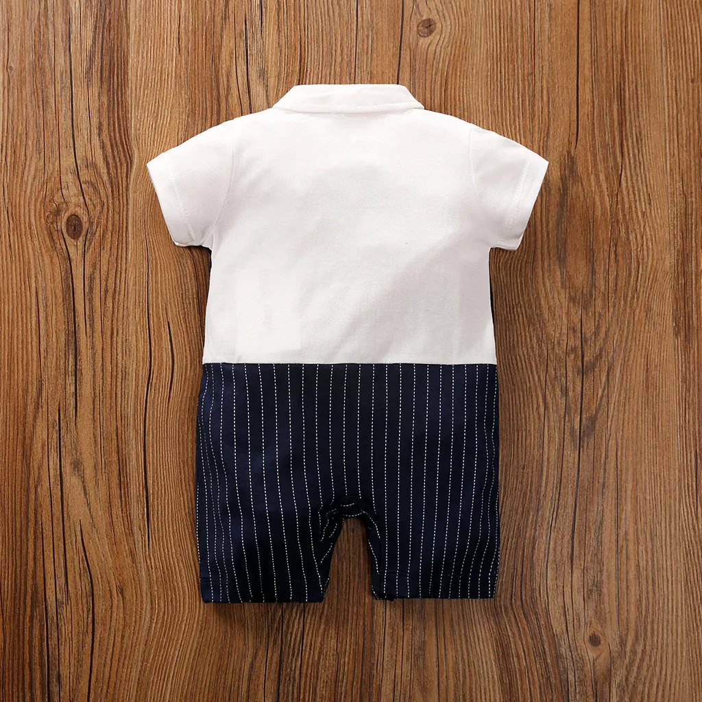 Newborn Clothes Handsome Striped Gentleman Formal Cotton Comfortable And Soft Summer Boys And Girls Short Sleeved Baby Jumpsuit