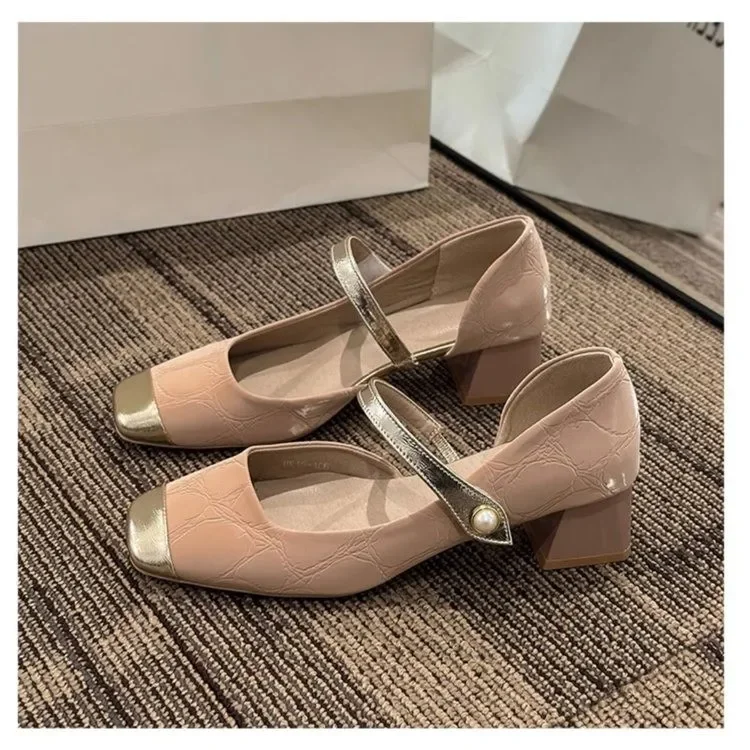 2025 New Suede Women Pump Mary Jones Round Head Square mid-heel party dress shoes for women elegant and stylish