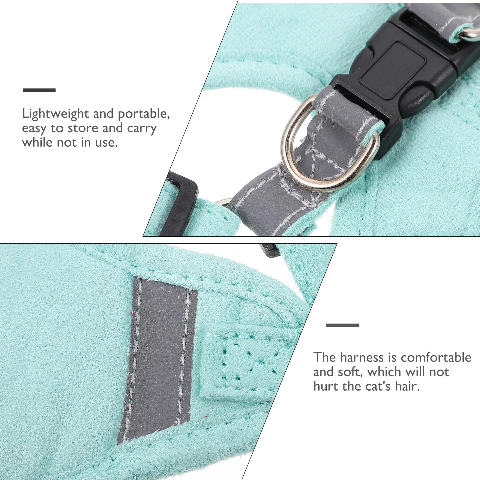 

1 Set Cat Harness Leash 1.2M Adjustable Soft Pet Harness Outdoor Walking Stainless Steel Ring Lightweight Reflective Traction