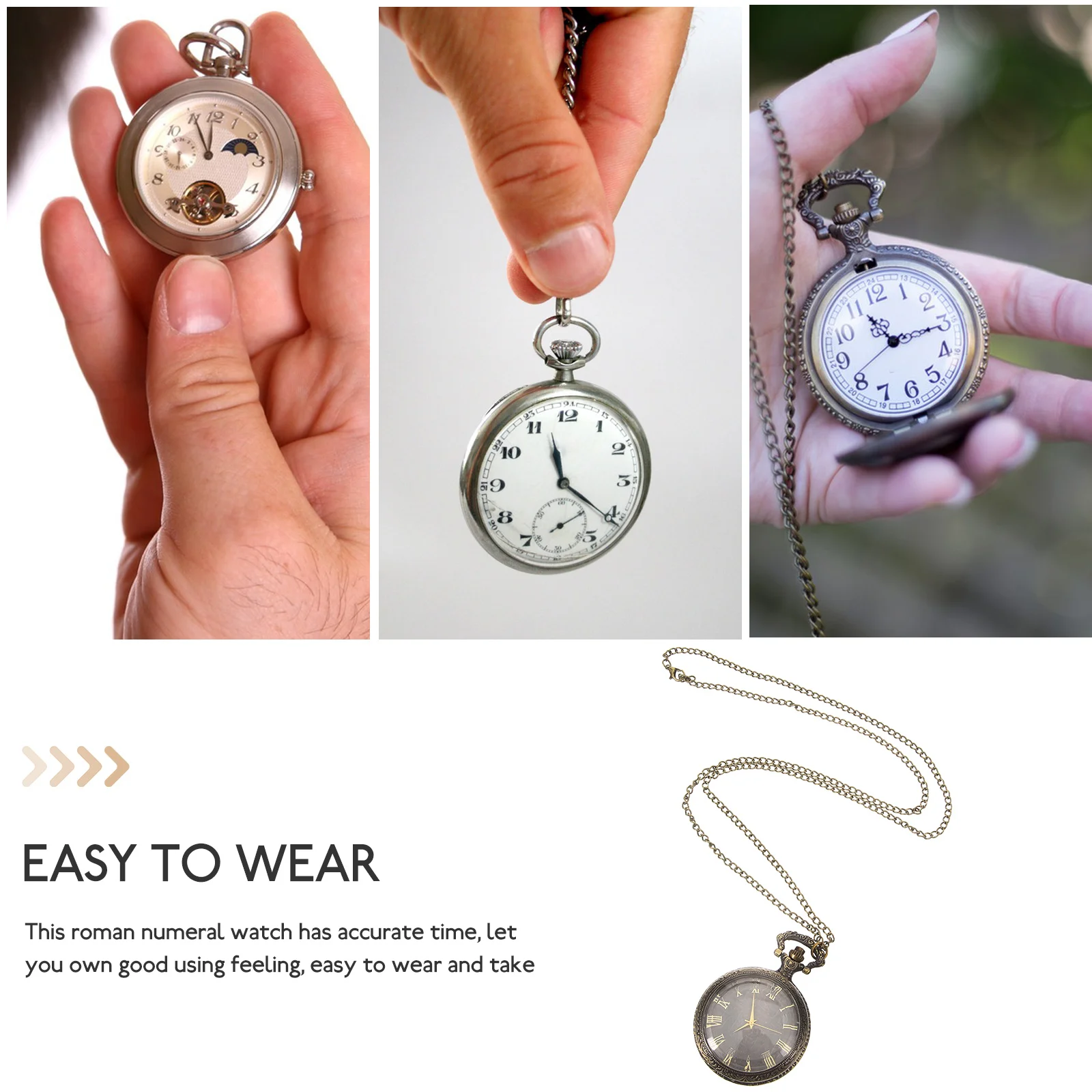 

Vintage Pocket Watches for Men Women Roman Numeral Decorative Metal Retro Quartz Hanging Watch Gifts Christmas Mother's