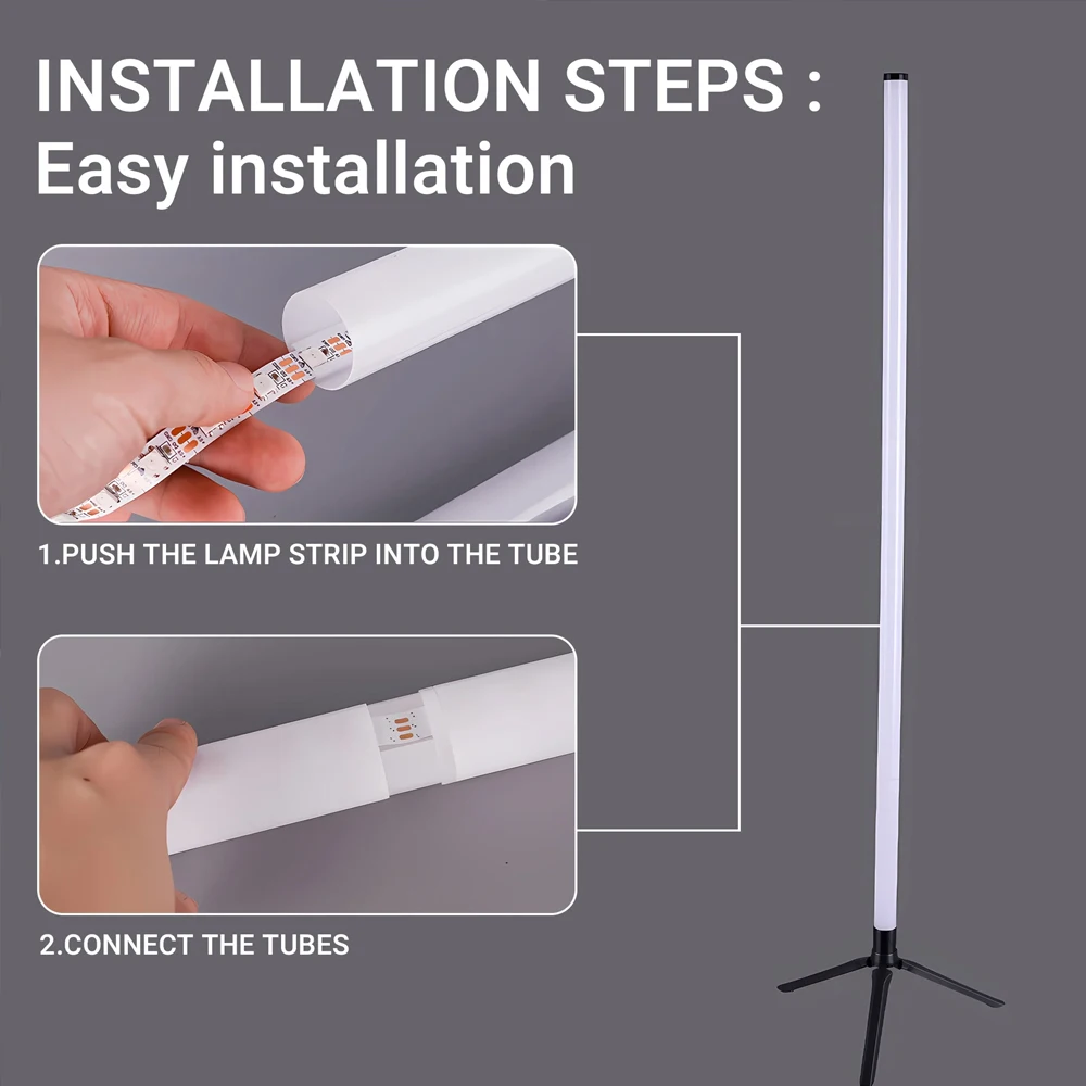 RGB Tripod Floor Lamp Atmosphere Light USB Powered Remote Control Dimmable 6 Music Rhythm Modes 44 Scene Modes 360° Full Tube Lighting RGB Mixed White Color Changing Standing Mood Light for Living Room Bedroom Party Gaming Room Decor