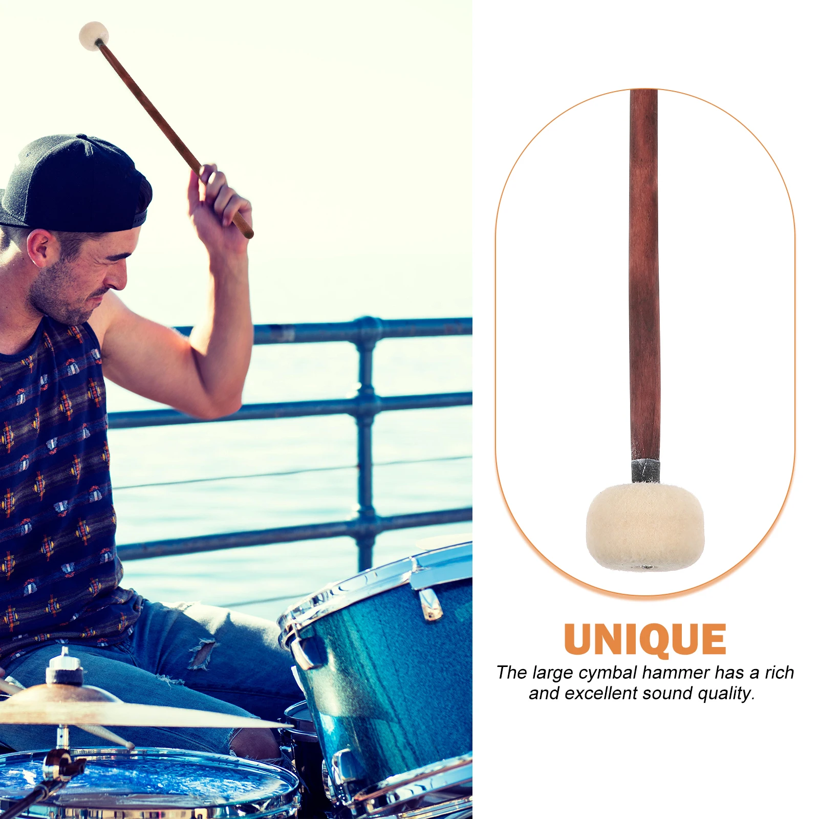 

2pcs Deep Wood Handle Large Felt Head Drum Mallets for Marching Drums Tuning Percussion Instruments Wooden Drumsticks