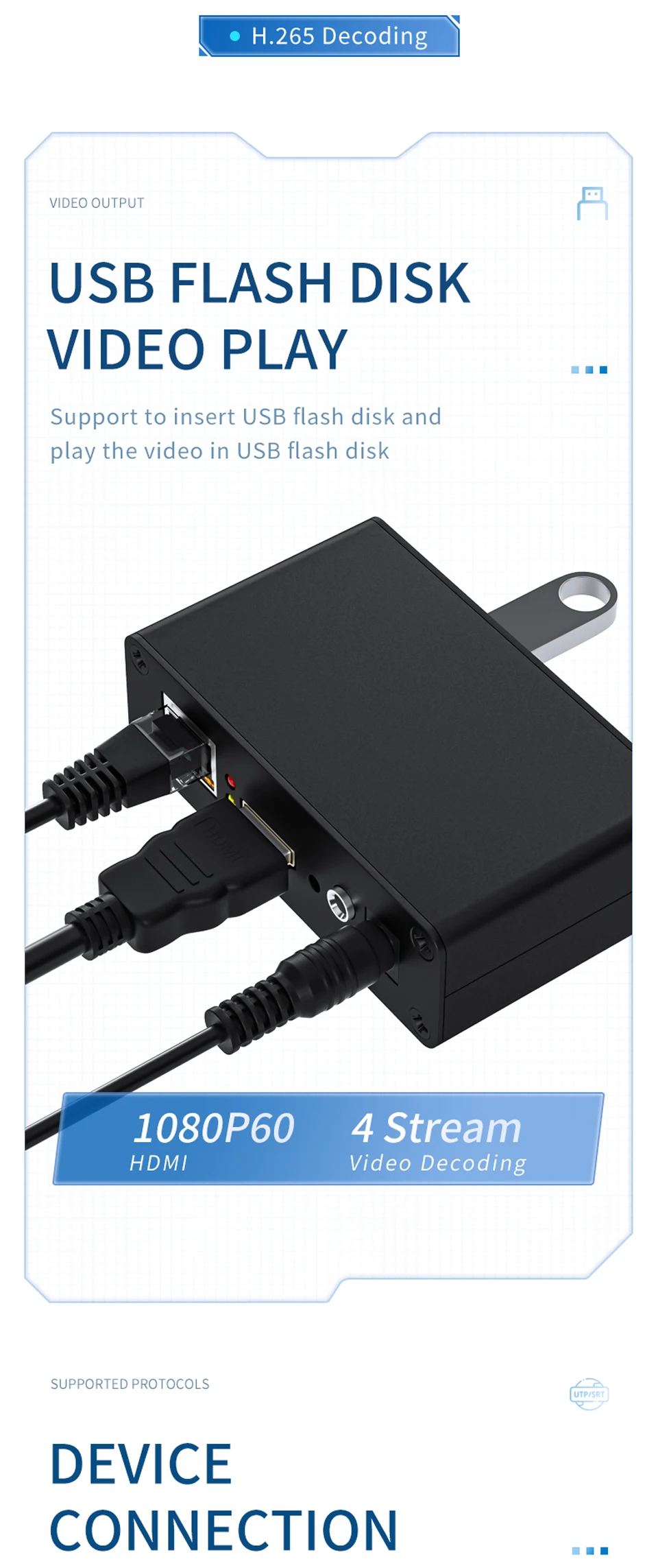 Hot-Sale FHD IP to HDMI Video Decoder Stream H.265 H.264 RTSP SRT RTSP RTMP UDP
