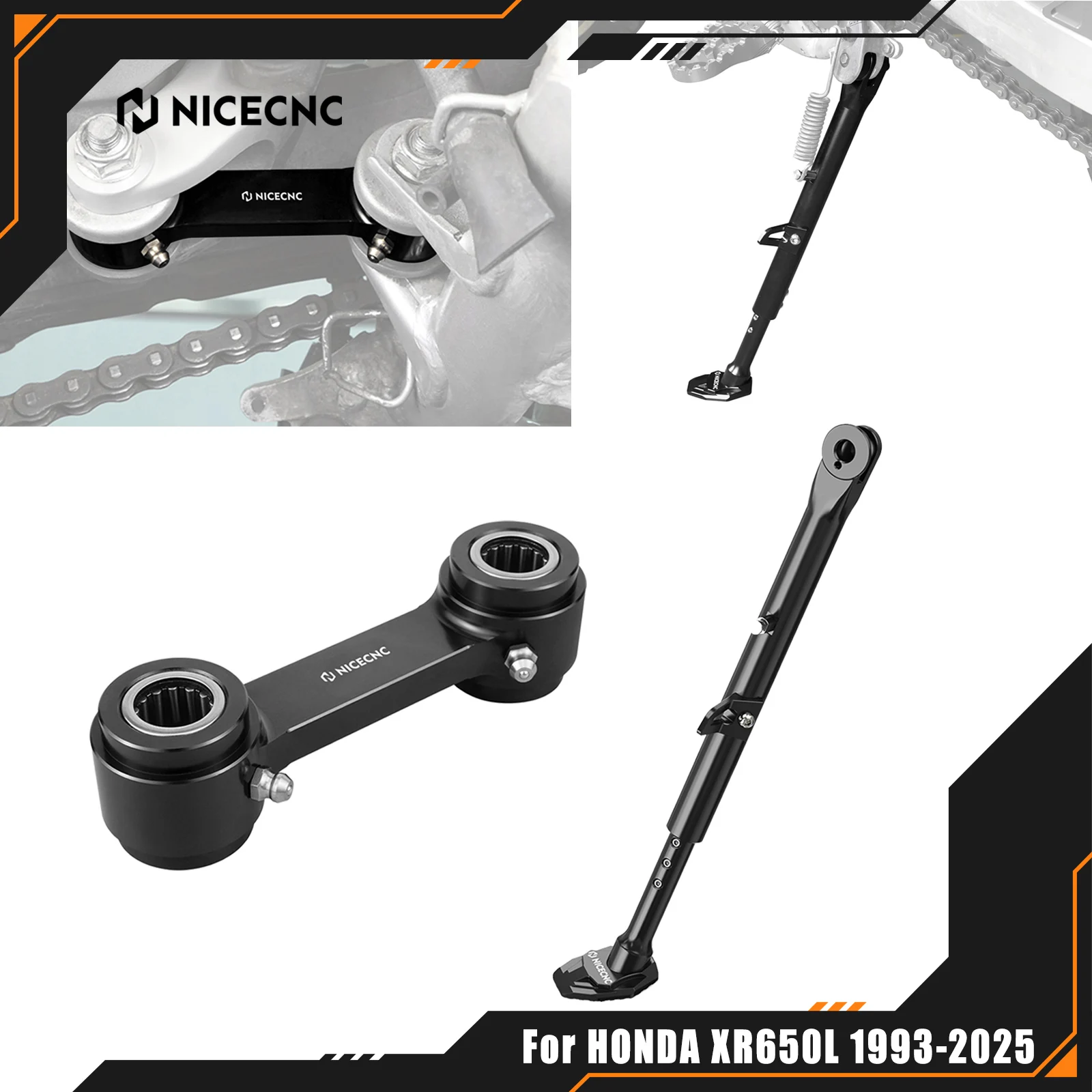 NICECNC For Honda 1993-2025 XR650L XR 650L Motorcycle Adjustable Kickstand Side Stand & 1.18in/30mm Lowering Link Kit 2024 2023
