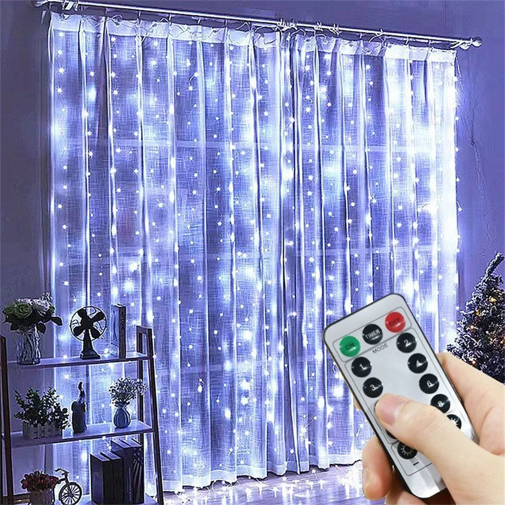 USB Plug Wedding Garland Valentine's Day Ramadan EID Mubarak Decoration for Home Curtain Lights 8 Modes LED Curtain Fairy Light